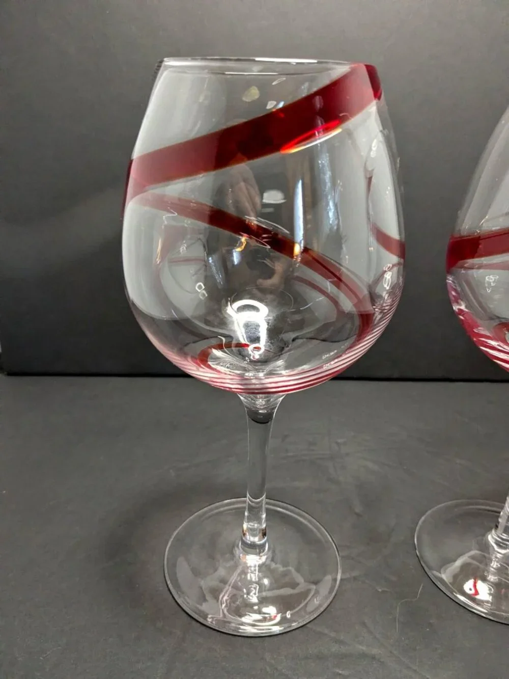 Pier 1 Red Swirline Balloon Wine Glasses Set Of 2 8.5